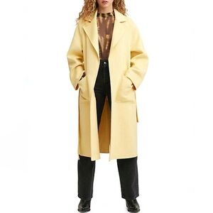 MANGO Wool-Blend Belted-Waist Long Coat M